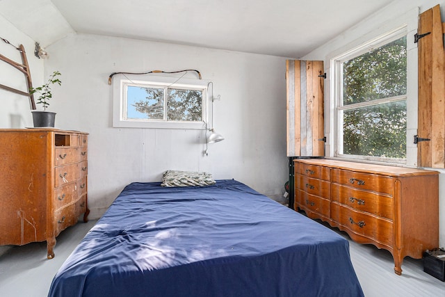 bedroom with lofted ceiling