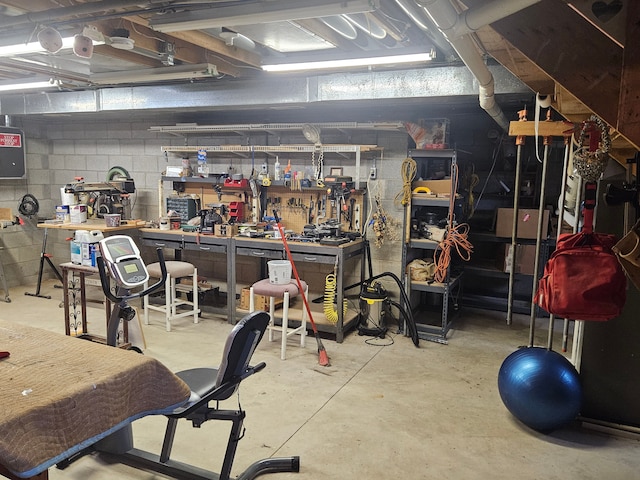 basement featuring a workshop area