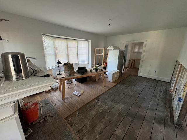 interior space with dark hardwood / wood-style floors