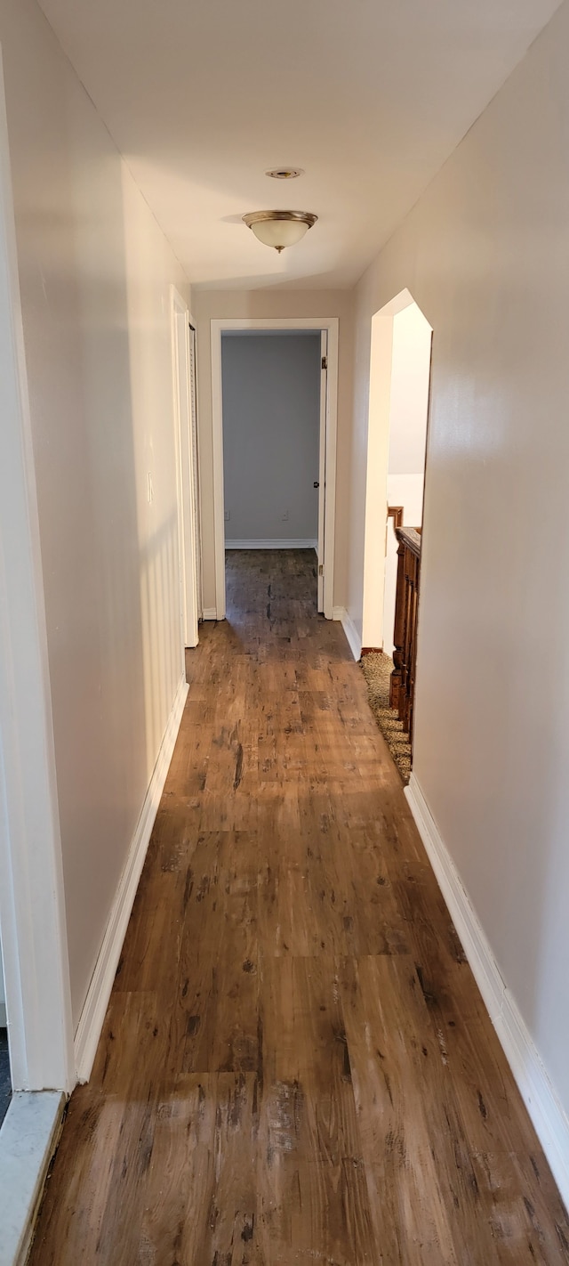 hallway featuring dark wood-type flooring