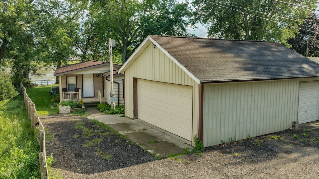 garage with covered porch