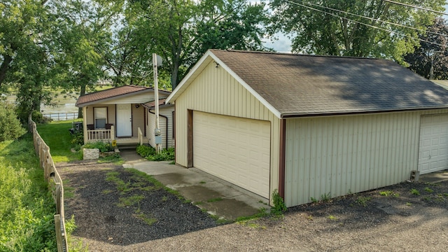 garage with covered porch