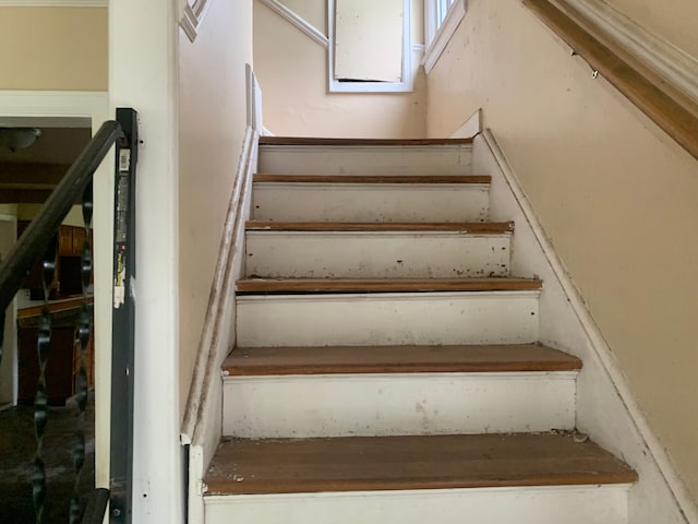 staircase featuring a skylight