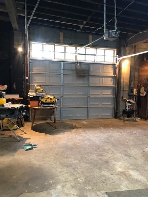 garage with a garage door opener