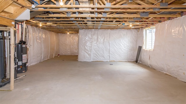 basement featuring gas water heater