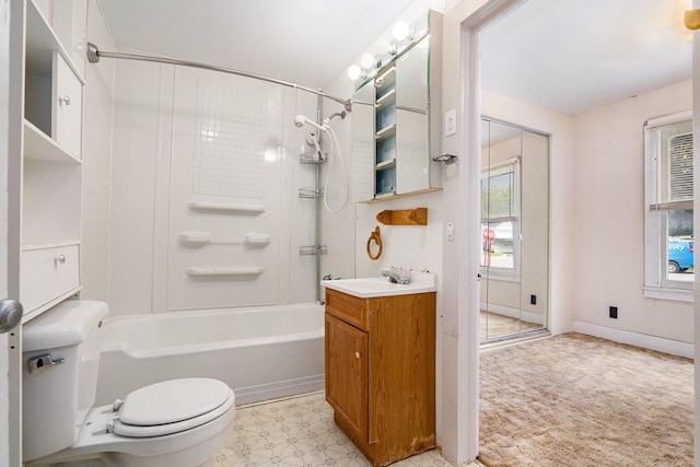 full bathroom featuring vanity, toilet, and shower / washtub combination