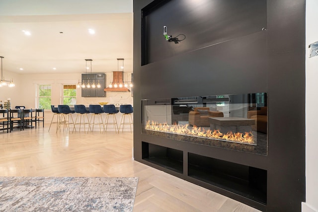 interior space featuring parquet flooring