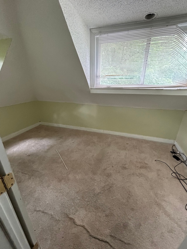 bonus room with carpet flooring, a textured ceiling, and a healthy amount of sunlight