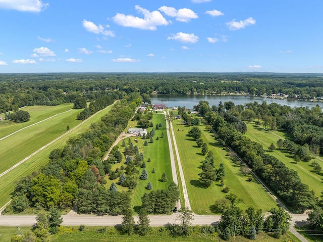 bird's eye view with a rural view and a water view