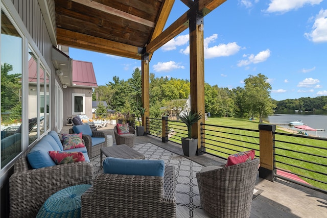 view of patio / terrace with a water view