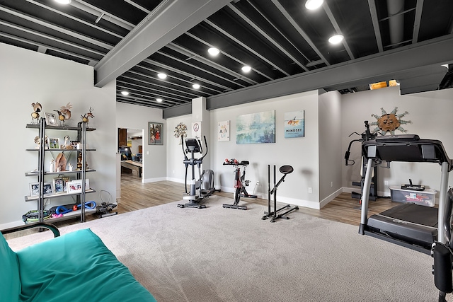 exercise area with hardwood / wood-style floors