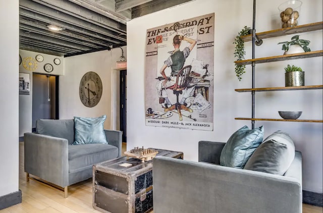 living room with light hardwood / wood-style flooring