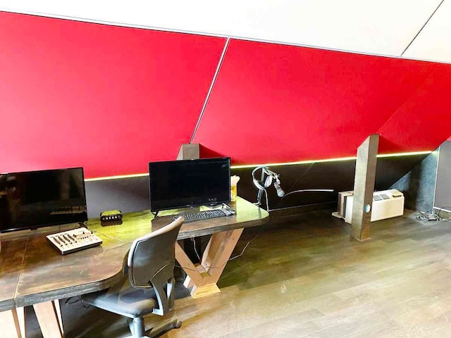 home office featuring hardwood / wood-style floors