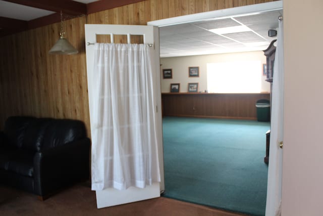 29352 Medburn Ct, Farmington Hills, MI 48336 - interior space featuring wood walls and carpet