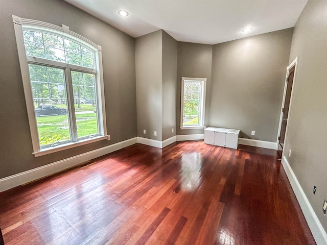 unfurnished room featuring dark hardwood / wood-style floors and a wealth of natural light