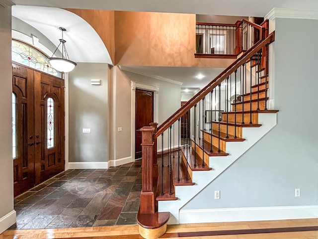 foyer with ornamental molding