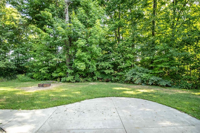 view of yard featuring a patio area and an outdoor fire pit