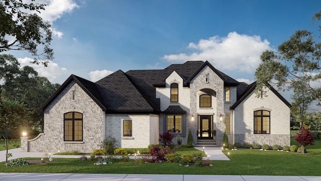 french country style house featuring a front yard