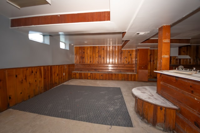 interior space with wood walls