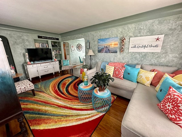 12841 Telegraph Rd, Taylor, MI 48180 - living room with wood finished floors and arched walkways