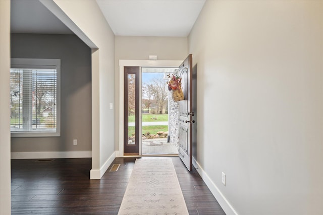 foyer entrance with dark wood-type flooring