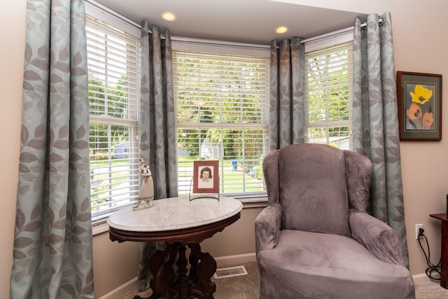 living area featuring carpet floors and a healthy amount of sunlight