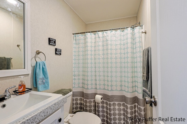 bathroom featuring a shower with shower curtain, toilet, and sink