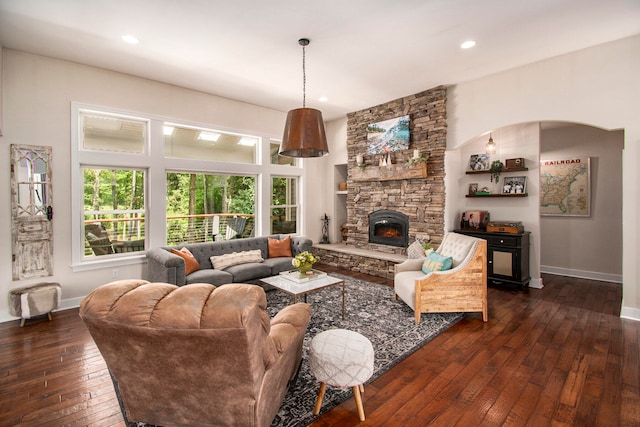 living room with dark hardwood / wood-style floors