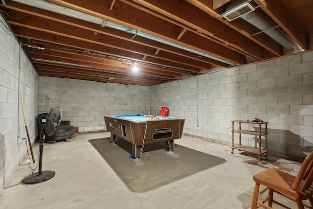 4705 Weiss Rd, Frankenmuth, MI 48734 - recreation room with unfinished concrete floors, billiards table, and concrete block wall