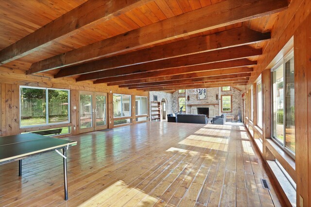 4705 Weiss Rd, Frankenmuth, MI 48734 - unfurnished sunroom with beam ceiling, plenty of natural light, and french doors