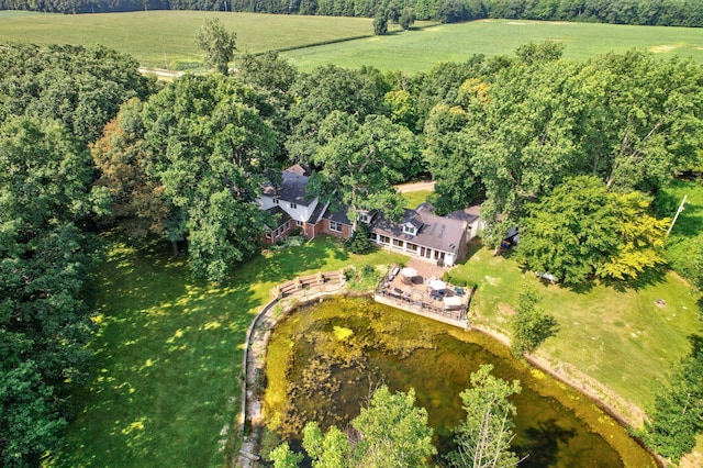 bird's eye view with a rural view and a water view