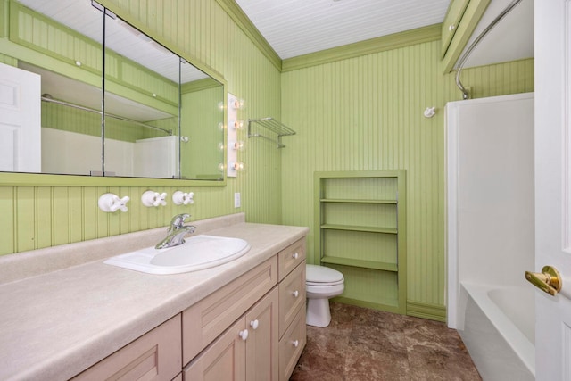 full bathroom featuring shower / bathing tub combination, vanity, and toilet