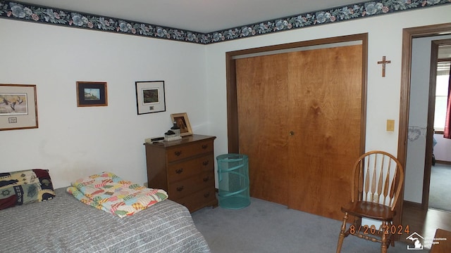 carpeted bedroom with a closet