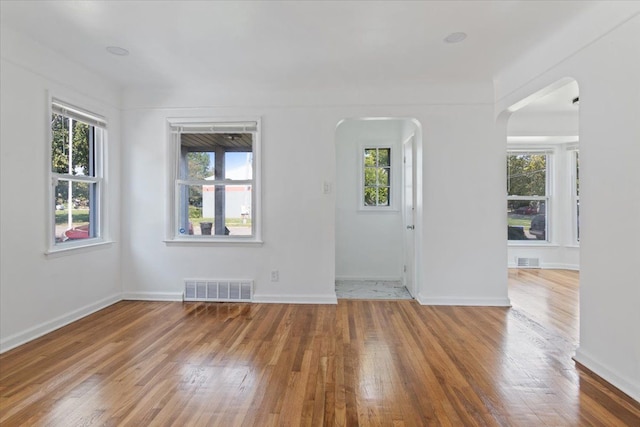 empty room featuring hardwood / wood-style floors and plenty of natural light