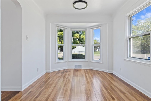 spare room with light wood-type flooring