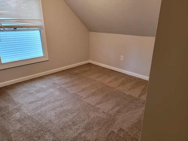 additional living space with lofted ceiling and carpet floors