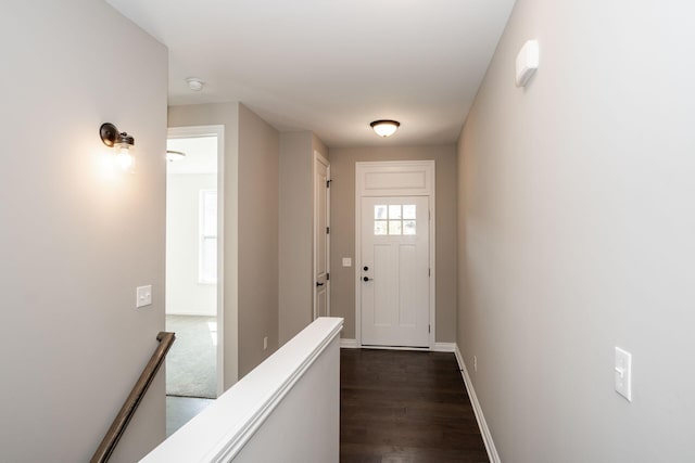 entryway with dark hardwood / wood-style flooring