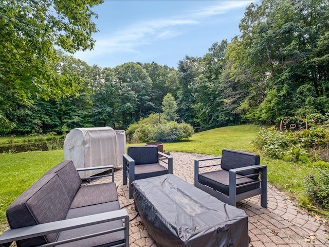 view of patio featuring outdoor lounge area and grilling area