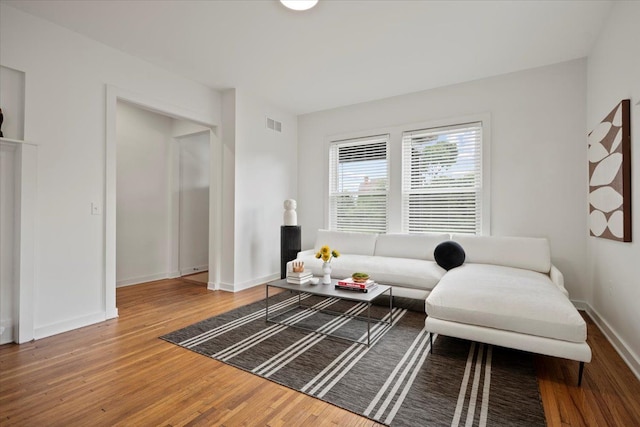 living room with wood-type flooring