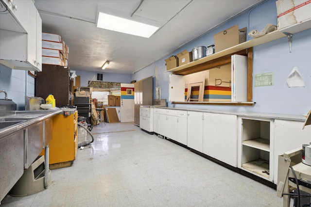 kitchen with white cabinets