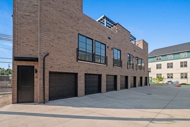 exterior space with a garage