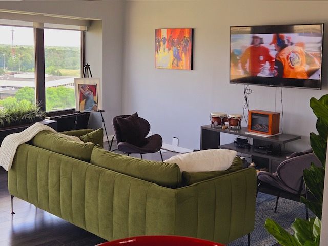 living room with hardwood / wood-style flooring