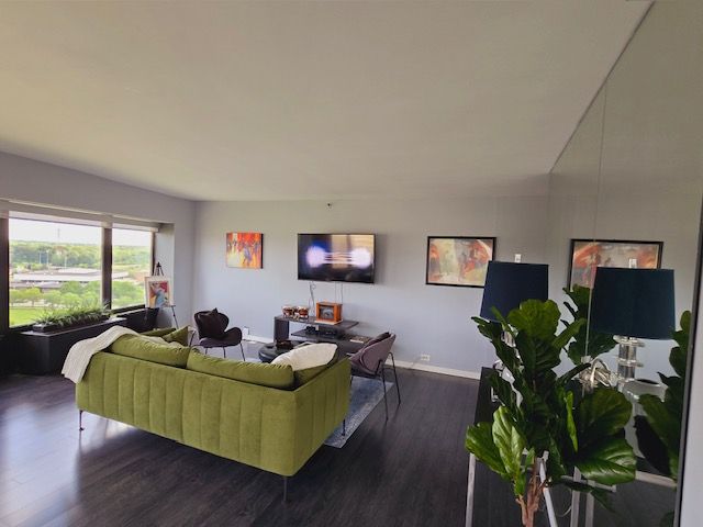 living room featuring dark hardwood / wood-style flooring