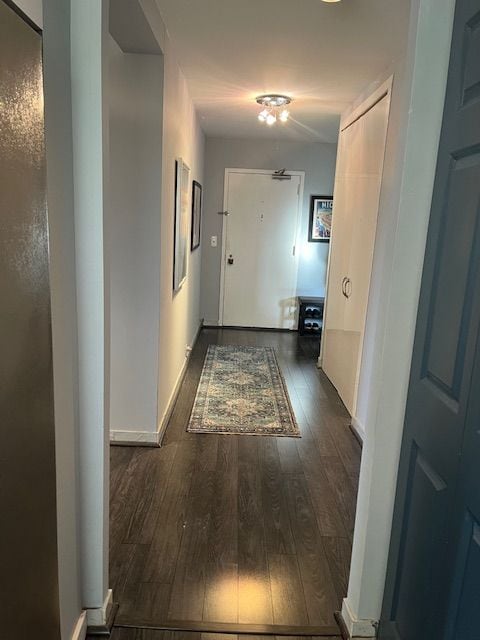 corridor featuring dark hardwood / wood-style flooring