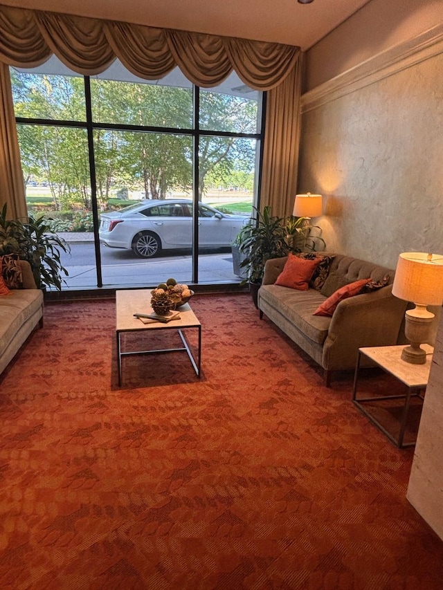 carpeted living room featuring a wealth of natural light