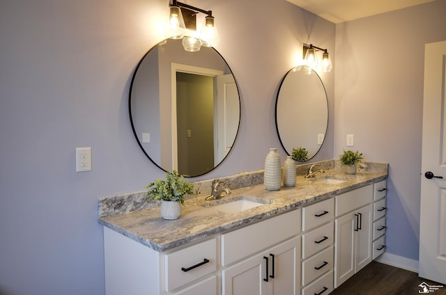 bathroom with vanity and wood-type flooring