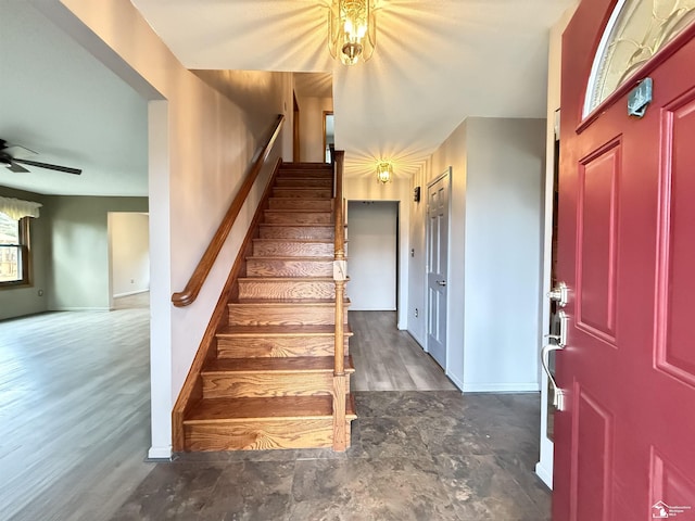 interior space featuring ceiling fan