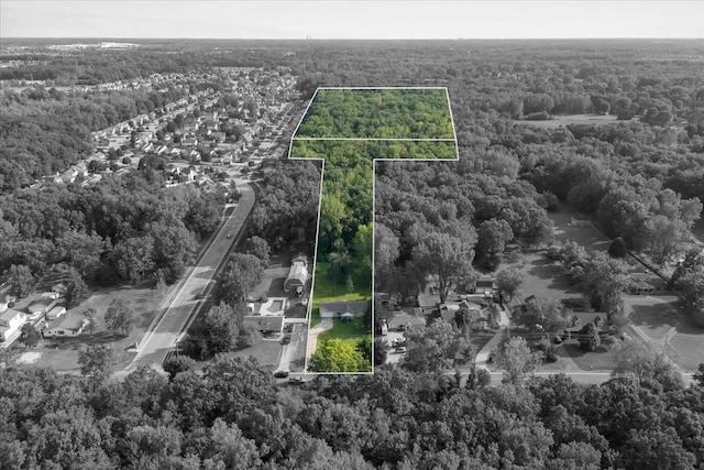 25217 King Rd, Romulus, MI 48174 - aerial overview of property's location featuring a forest and property parcel outlined