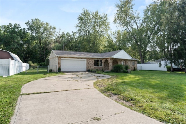 single story home with a front lawn and a garage