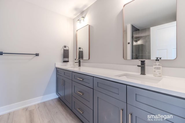 bathroom featuring vanity and wood-type flooring